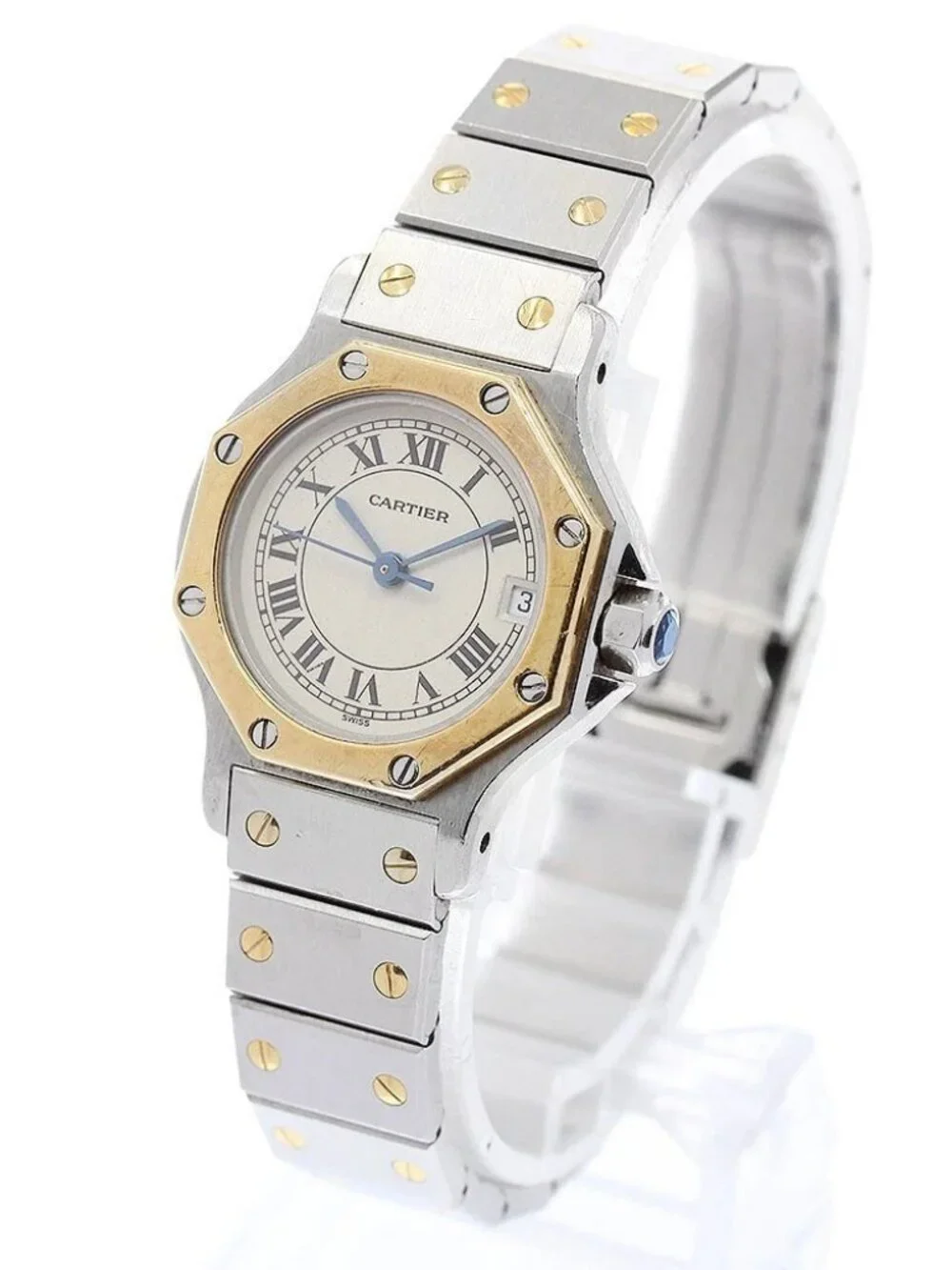 CARTIER Santos Octagon SM W2001683 Date YG2 tone Quartz Ladies Watch_972170